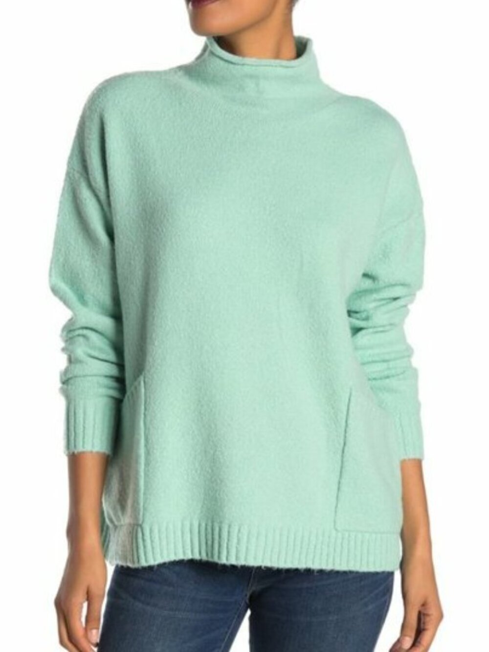 NEW NWT ADY P Pocket Roll Neck Tunic Mint Green Chunky Pullover Sweater Medium M